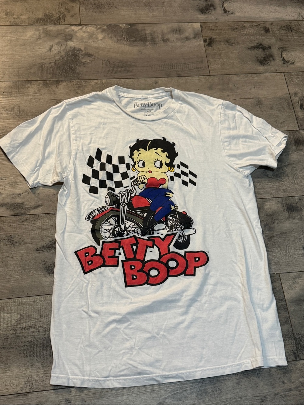 Women’s Betty Boop White Tee with Red and Blue Graphic, Med
